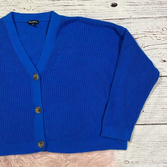 Whistles Mara Knitted Cotton Cardigan in Blue NWOT - Picture 6 of 9